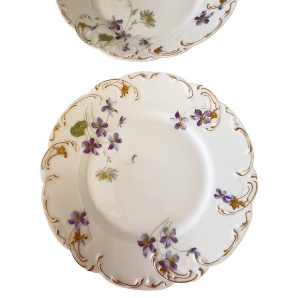 ANTIQUE Set 6 HAVILAND LIMOGES Salad plates Sch 453D Violets Daisy Handpainted - Picture 4 of 16